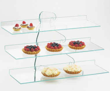 透明三層長方形亞克力面包蛋糕展示架子 有機玻璃食品展示架